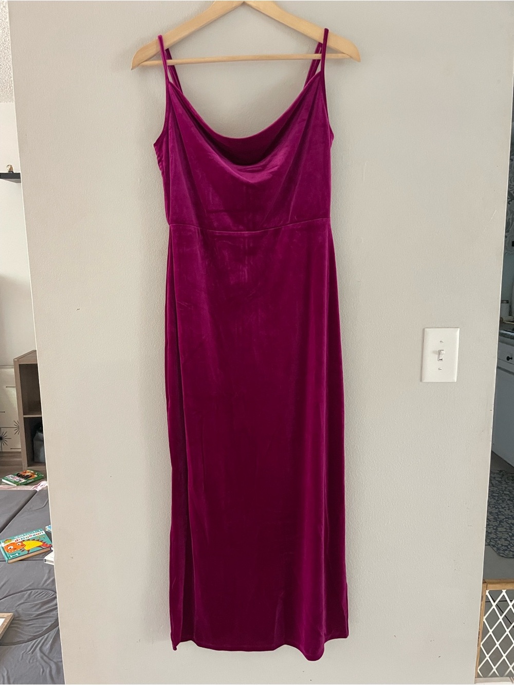 Taylor Magenta Velvet Cowl Slip Midi Dress